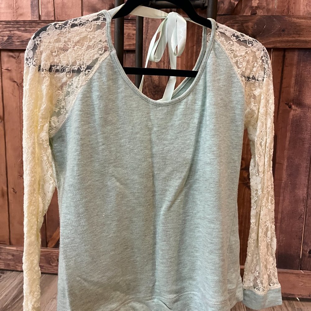 Maurices Lace Long Sleeve Pullover with Tie Back